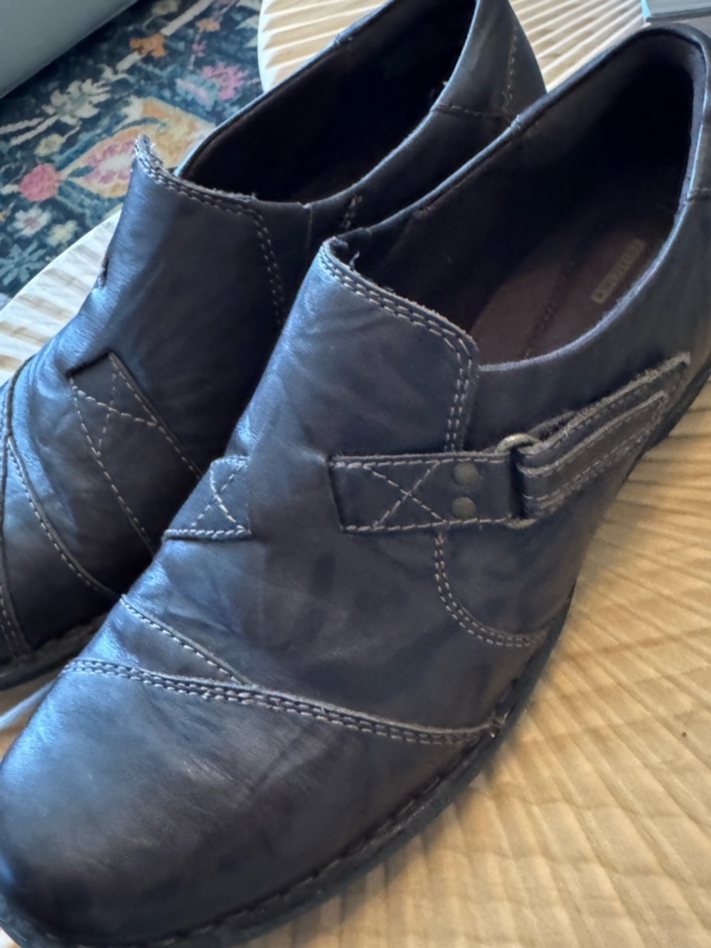Clarks Whistle Bamboo Leather Flat Womens 10 Brown Crinkle Slip On Comfort Shoe